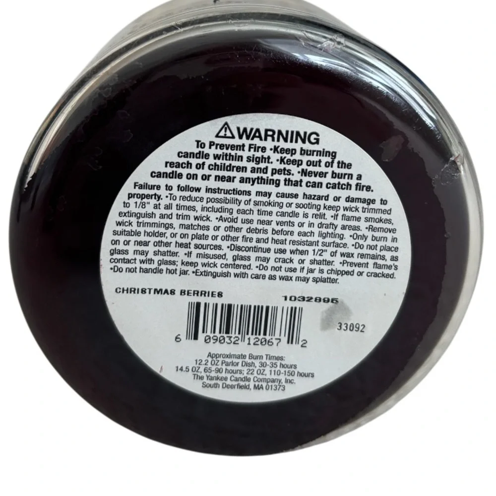 Yankee Candle Jar Christmas Berries Vintage Black Band Burgundy Deep Red 14.5 Oz